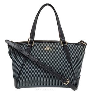 Coach Navy Blue Woven Fabric and Leather Mini Kelsey Satchel